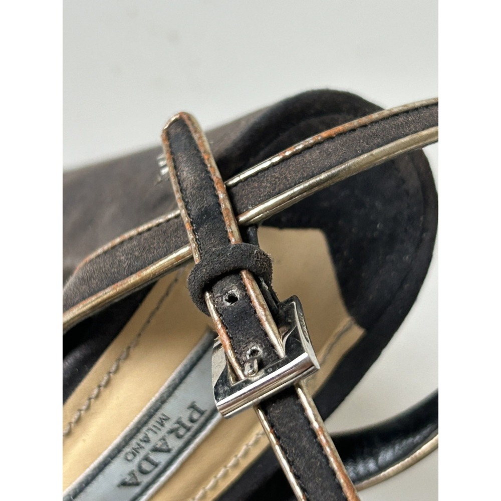 Prada Milano Donna Strappy Black/Gold Suede &Leather Platform Sandal Shoes 37 - Picture 11 of 14
